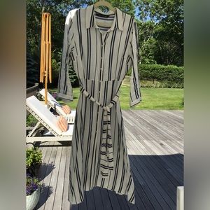 Zara Cream and Navy Striped Midi Shirt Dress